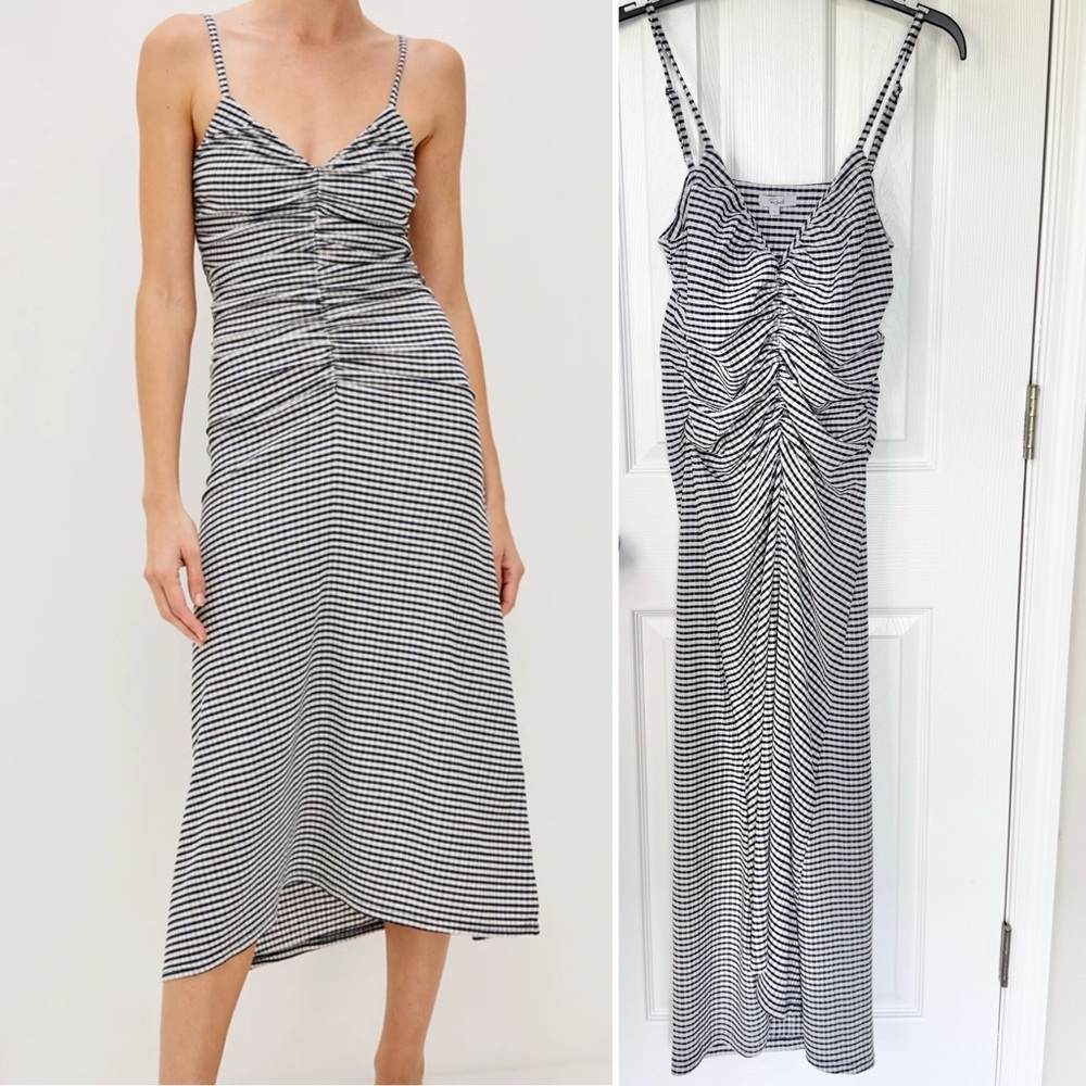 Rails Mari Ruched Midi Dress in Navy White Gingham Size Large